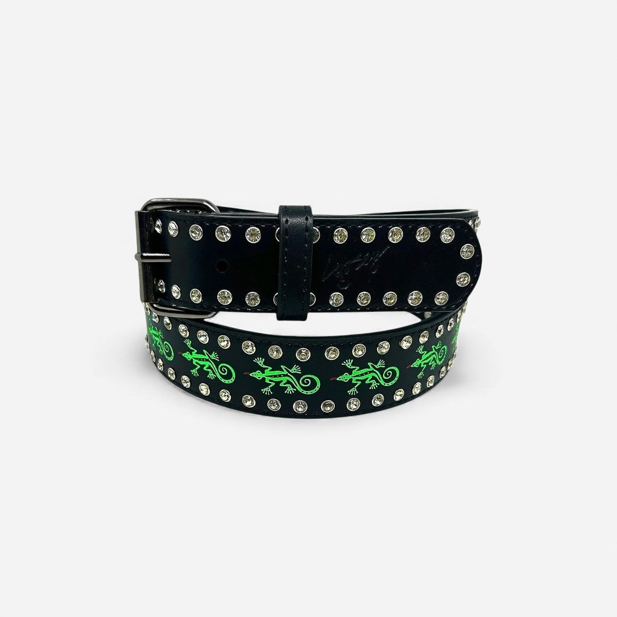Loosey - Gecko Rhinestone Belt - Black