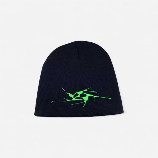 Limosine - Spiral Skully Beanie - Navy/Neon Green
