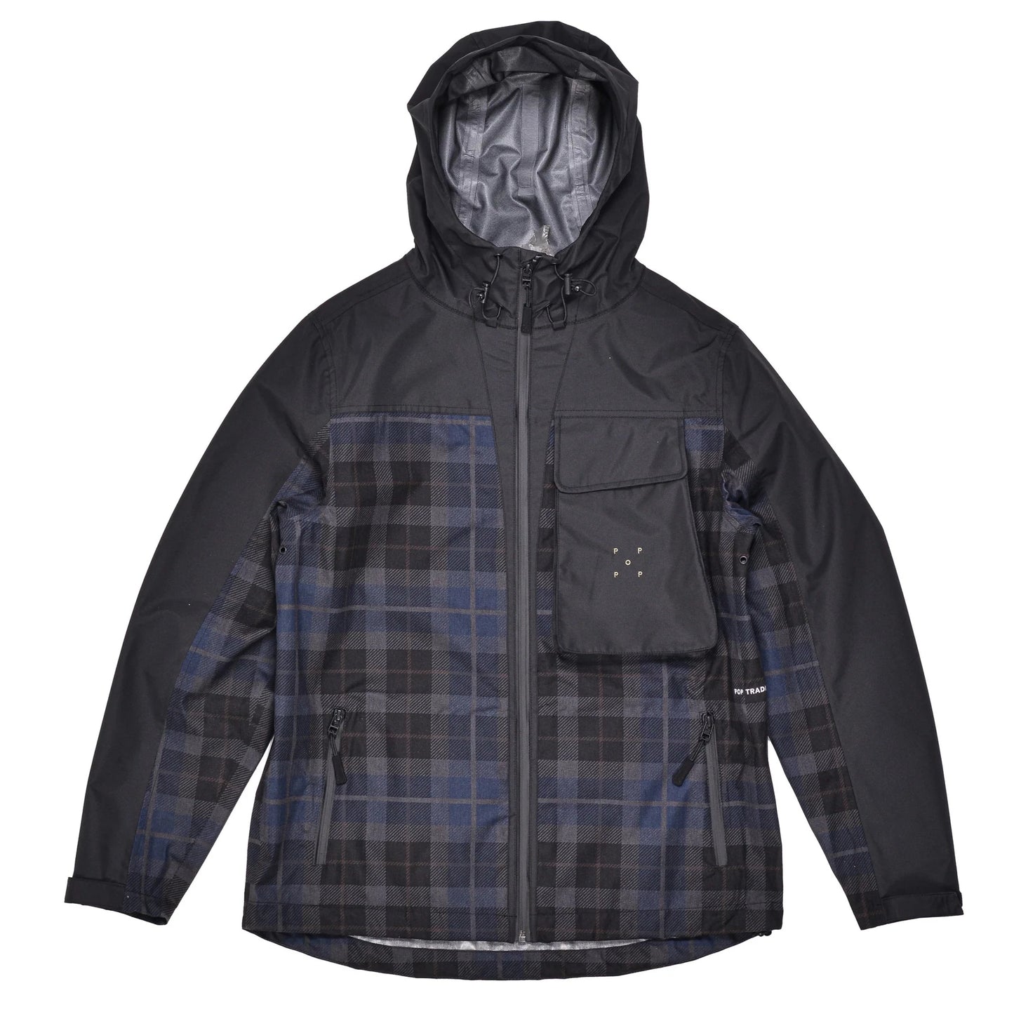 Pop Trading Company - Big Pocket Hooded Jacket - Black/Navy Check