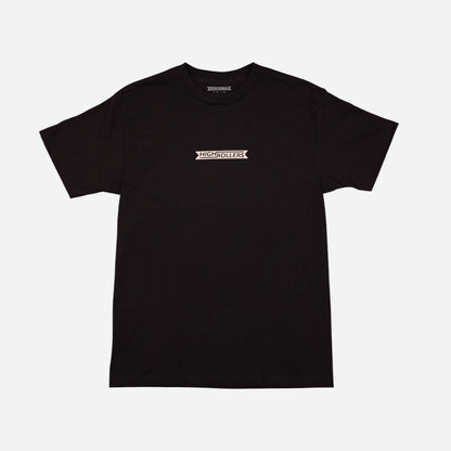 High Rollers - Coat of Arms Ribbon Logo Tee - Black Stout/Cream
