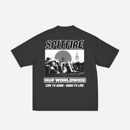 HUF x Spitfire - Burn Heavyweight Tee - Washed Black