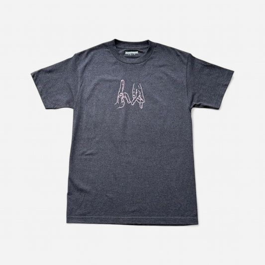 High Rollers - Gang Sign Tee - Charcoal Heather/Baby Pink