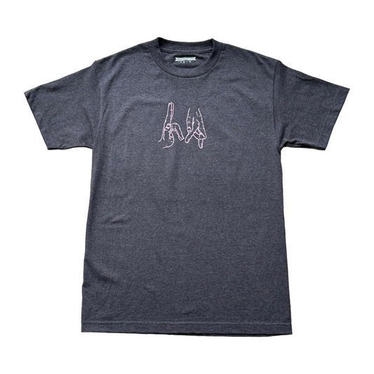 High Rollers - Gang Sign Tee - Charcoal Heather/Baby Pink