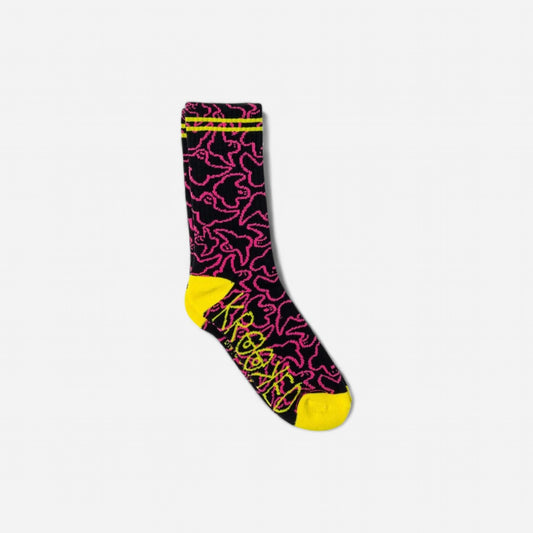 Krooked - Multi Birds Socks - Black/Pink/Yellow