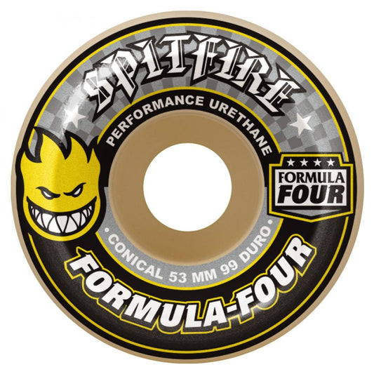 Spitfire - Formula Four Conical Yellow Print Wheels - 53mm 99du