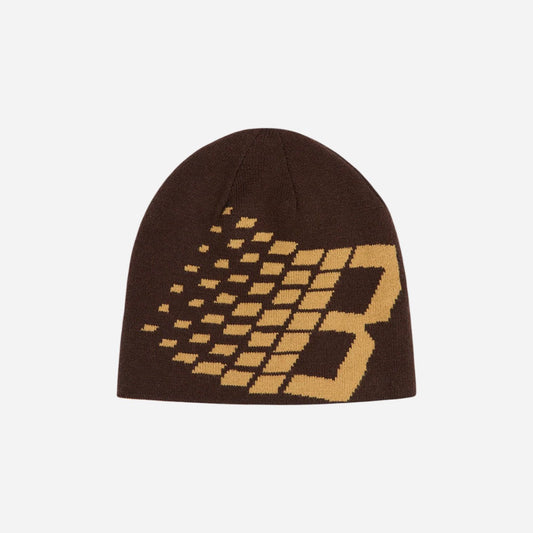 Bronze 56K - Emo Stripe Skull Beanie - Brown