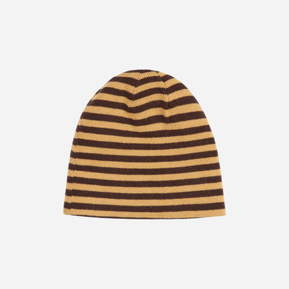 Bronze 56K - Emo Stripe Skull Beanie - Brown