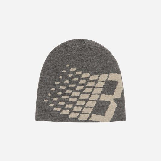 Bronze 56K - Emo Stripe Skull Beanie - Grey