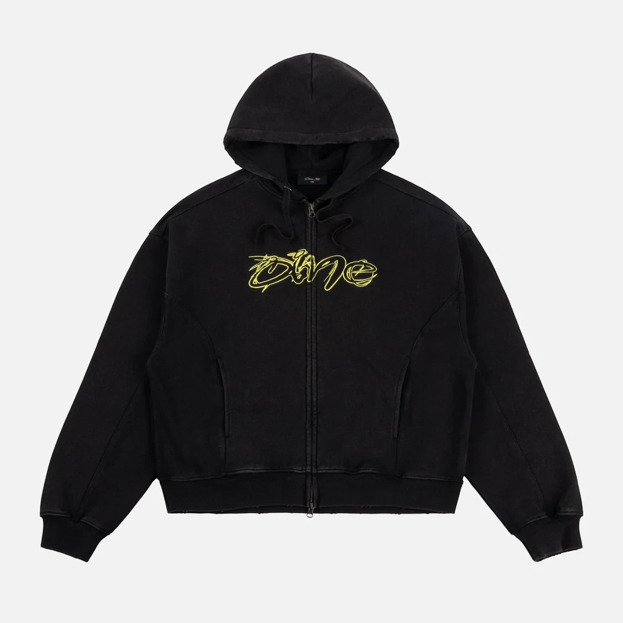 Dime - Distressed Terry Zip Hoodie - Acid Black