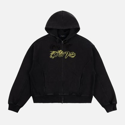 Dime - Distressed Terry Zip Hoodie - Acid Black
