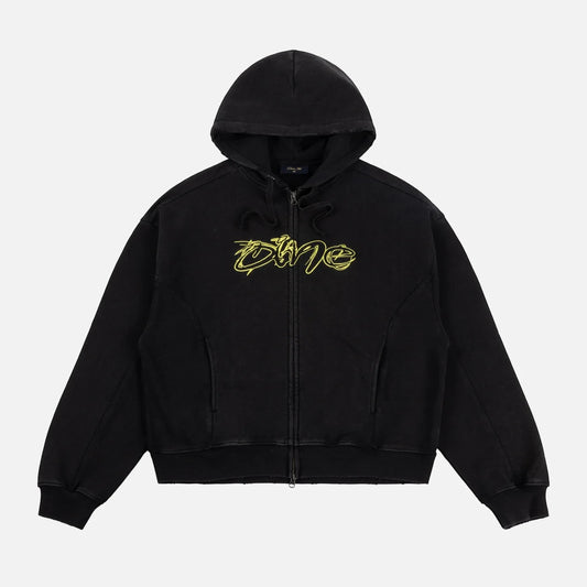 Dime - Distressed Terry Zip Hoodie - Acid Black