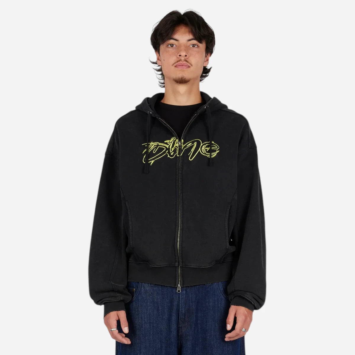Dime - Distressed Terry Zip Hoodie - Acid Black